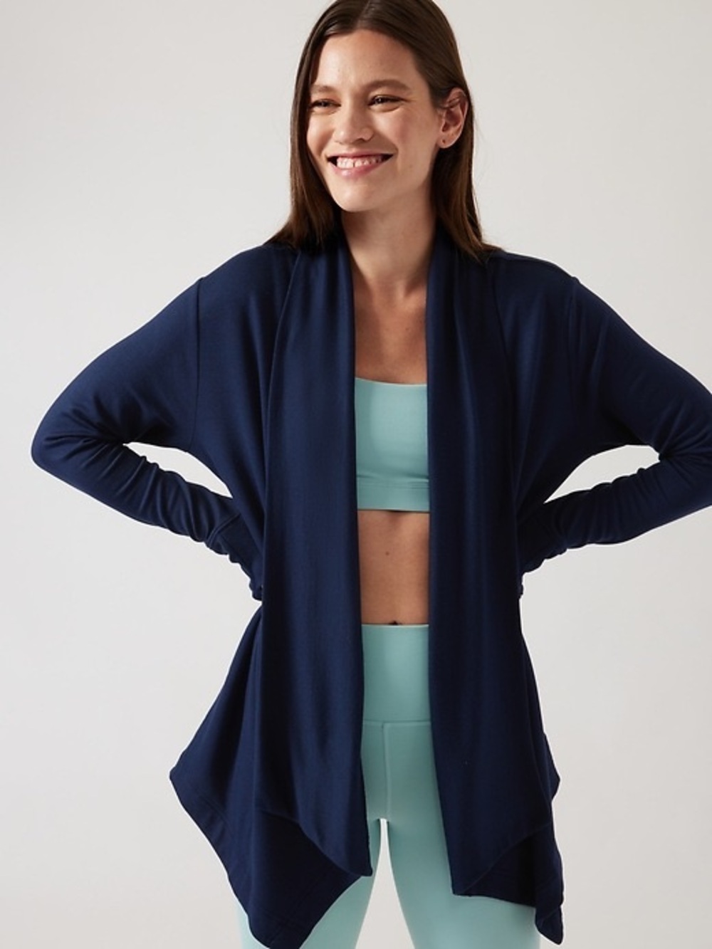 Athleta Navy Open-Front Draped Pranyama Cardigan